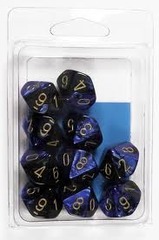 10 Black-Blue w/Gold Gemini D10 Dice Set - CHX26235