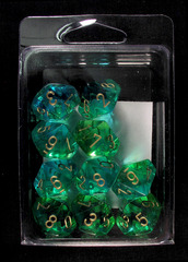 10 Green-Teal w/Gold Translucent Gemini D10 Dice Set - CHX26238