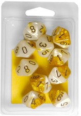 10 Gold-White w/Black Gemini D10 Dice Set - CHX26248