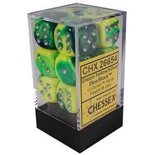 12 16mm Green-Yellow w/Silver Gemini D6 Dice Set - CHX26654