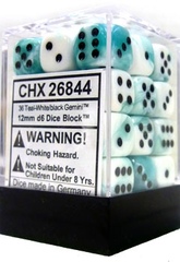 Gemini 12mm Teal-White w/Black D6 Dice - CHX25844