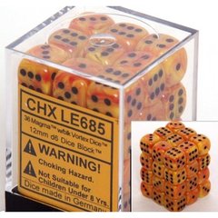 36 Magma / Black Vortex Dice 12mm D6 Dice Block - CHXLE685