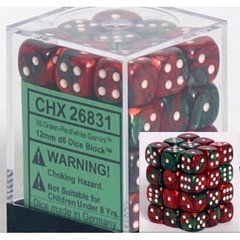 36 Green-Red /white Gemini 12mm D6 Dice Block - CHX26831