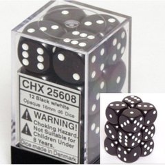 Opaque 16mm Black w/White D6 Dice - CHX25608