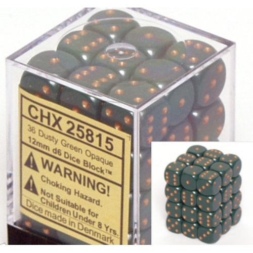 Opaque Dusty Green w/Copper - 12mm Dice Set (CHX25815)