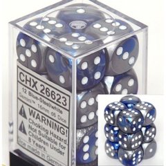 12 Blue-Steel /white Gemini 16mm D6 Dice Block - CHX26623