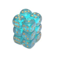 12 Teal /gold Borealis 16mm D6 Dice Block - CHX27686