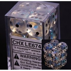 12 Aquerple /black Borealis 16mm D6 Dice Block - CHXLE674