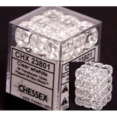 23801 36 Clear w/white Translucent 12mm D6 Dice Block