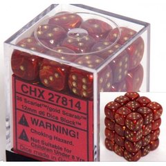 Scarab 12mm Scarlet w/Gold D6 Dice - CHX25814