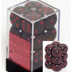 12 Black w/red Opaque 16mm D6 Dice Block - CHX25618