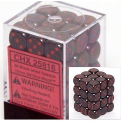 36 Black w/red Opaque 12mm D6 Dice Block - CHX25818