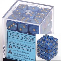 36 Blue w/gold Lustrous 12mm D6 Dice Block - CHX27896