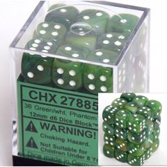 36 Green w/white Phantom 12mm D6 Dice Block - CHX27885