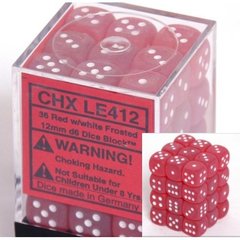 36 Red w/white Frosted 12mm D6 Dice Block - CHXLE412