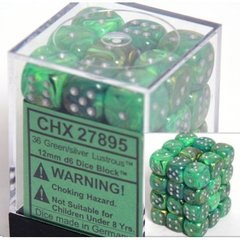 36 Green w/silver Lustrous 12mm D6 Dice Block - CHX27895