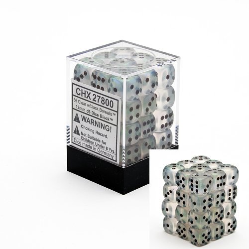 36 Clear w/black Borealis 12mm D6 Dice Block - CHX27800