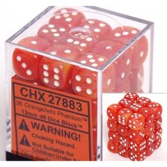 36 Orange w/white Phantom 12mm D6 Dice Block - CHX27883