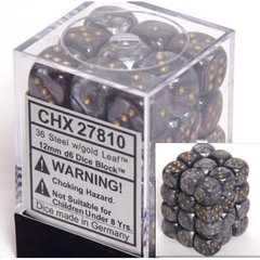 36 Steel w/gold Leaf 12mm D6 Dice Block - CHX27810