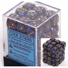 36 Shadow w/gold Lustrous 12mm D6 Dice Block