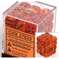 27833 36 Orange w/black Vortex 12mm D6 Dice Block