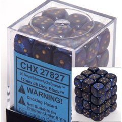 36 Royal Blue w/gold Scarab 12mm D6 Dice Block - CHX27827