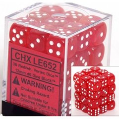 36 Red w/white Vortex Dice 12mm D6 Dice Block - CHXLE652