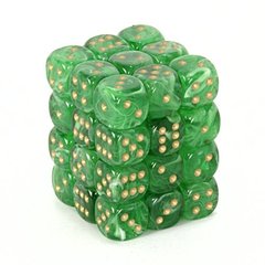 27835 36 Green w/gold Vortex 12mm D6 Dice Block