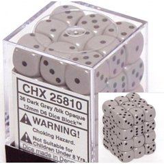 36 Dark Grey w/black Opaque 12mm D6 Dice Block - CHX25810