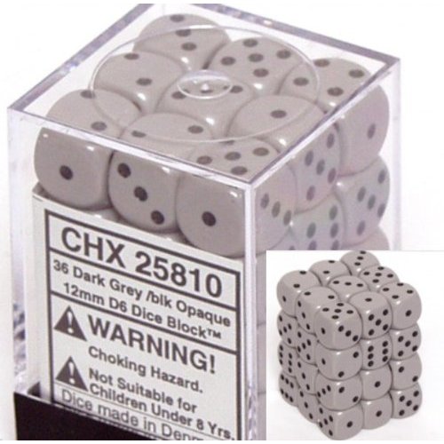 Opaque Dark Grey w/Black - 12mm Dice Set (CHX25810)