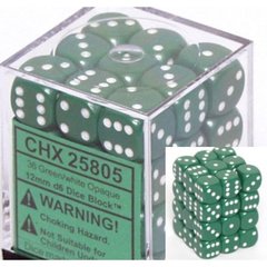 25805 36 Green w/white Opaque 12mm D6 Dice Block