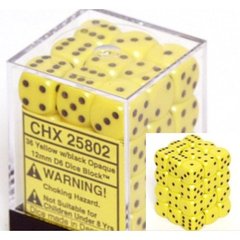 36 Yellow w/black Opaque 12mm D6 Dice Block - CHX25802