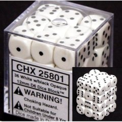 36 White w/black Opaque 12mm D6 Dice Block - CHX25801