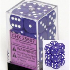 12 Purple w/white Opaque 16mm D6 Dice Block - CHX25607