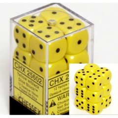 12 Yellow w/black Opaque 16mm D6 Dice Block - CHX25602