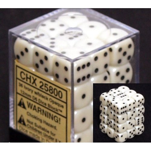 Opaque Ivory w/Black - 12mm Dice Set (CHX25800)