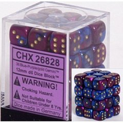 36 Blue-Purple w/gold Gemini 12mm D6 Dice Block