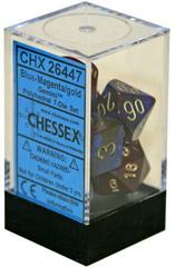 7 Blue Magenta w/Gold Gemini Polyhedral Dice Set - CHX26447