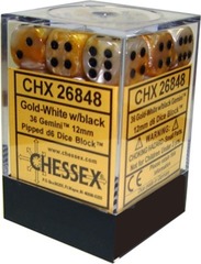 36 12mm Gold-White w/Black D6 Dice Set - CHX26848