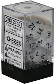 7 Clear w/Black Frosted Polyhedral Dice Set - CHX27401