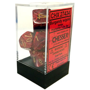 Burgandy w/gold Polyhedral 7 Dice Set - CHX27434