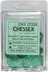 10 Light Green w/gold Borealis D10 Dice Set - CHX27225