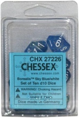 10 Sky Blue/white Borealis D10 Dice Set - CHX27226