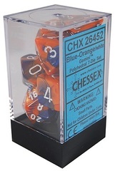 7 Blue-Orange w/White Gemini Polyhedral Dice Set - CHX26452