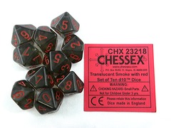 10 Translucent Smoke w/red D10 Dice Set - CHX23218