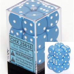 12 Light Blue w/white Opaque 16mm D6 Dice Block - CHX25616