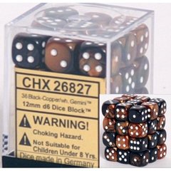 36 Black-Copper w/white Gemini 12mm D6 Dice Block - CHX26827