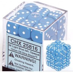 Opaque 12mm Light Blue w/White D6 Dice - CHX25816