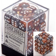 36 Copper-Steel w/white Gemini 12mm D6 Dice Block - CHX26824