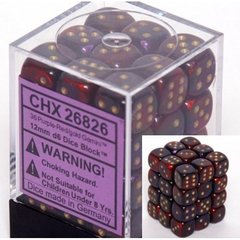 36 Purple-Red w/gold Gemini 12mm D6 Dice Block